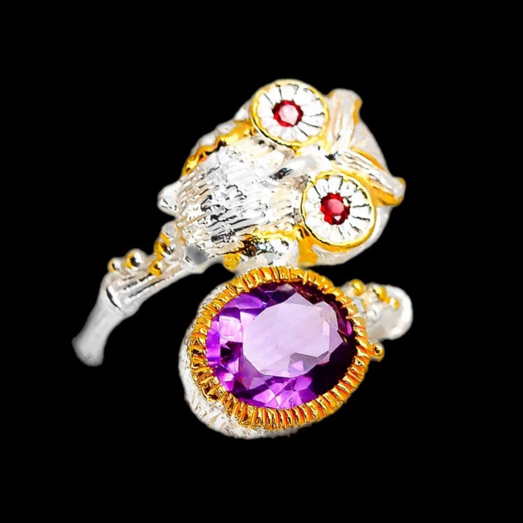 Genuine Amethyst Owl Ring 150$